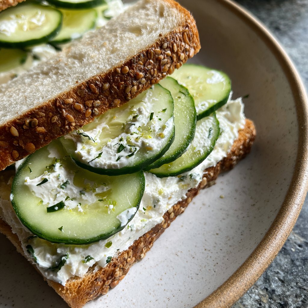 Light Cucumber Cream Cheese Sandwich Lunch