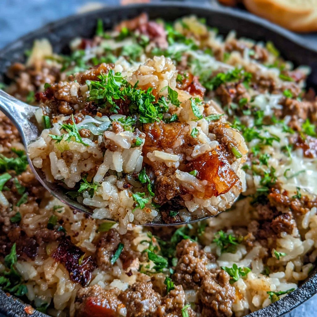 Garlic Butter Ground Beef And Rice Skillet