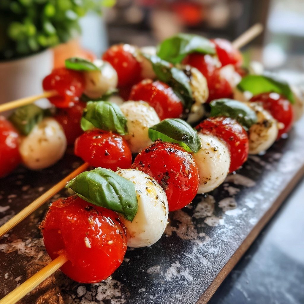 Caprese Skewers with Balsamic Pearls