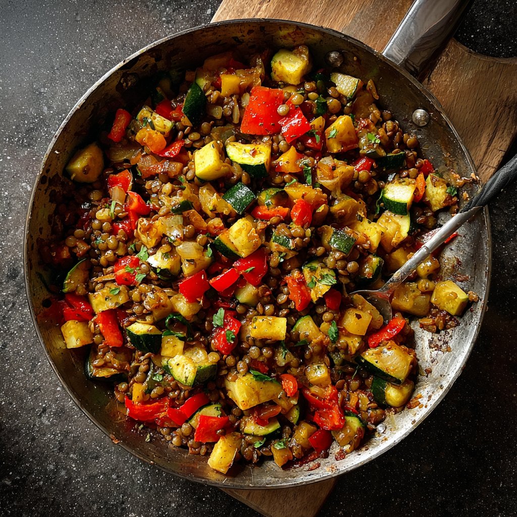 Roasted Veggie Lentil Skillet