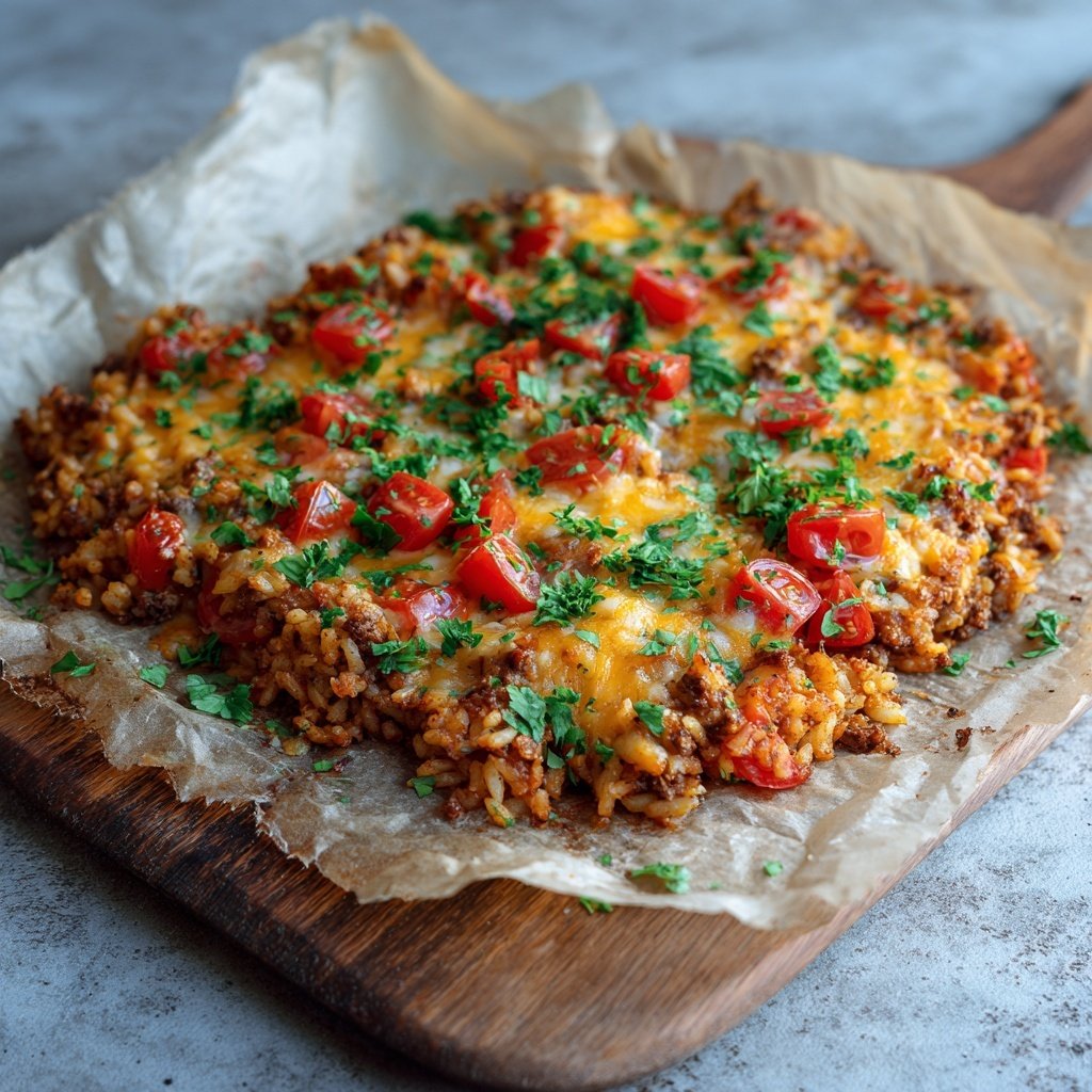 Ground Beef And Tomato Rice Bake