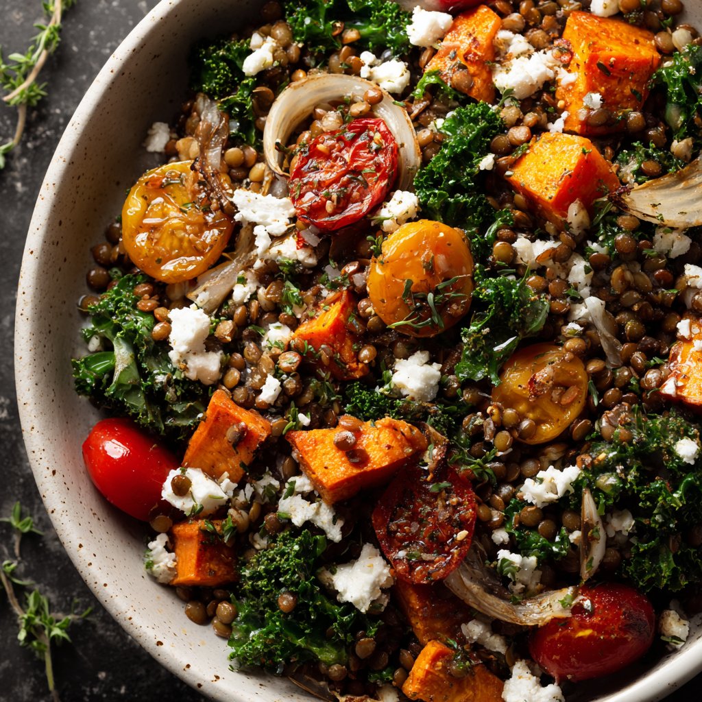 Roasted Veggie Lentil Grain Bowl